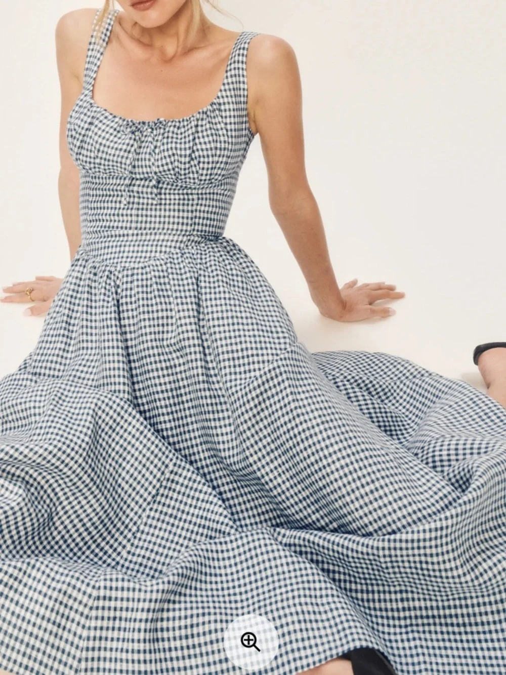 Reformation Women’s Linen Blue & White Gingham Dress - Sleeveless Midi - Picture 2 of 10